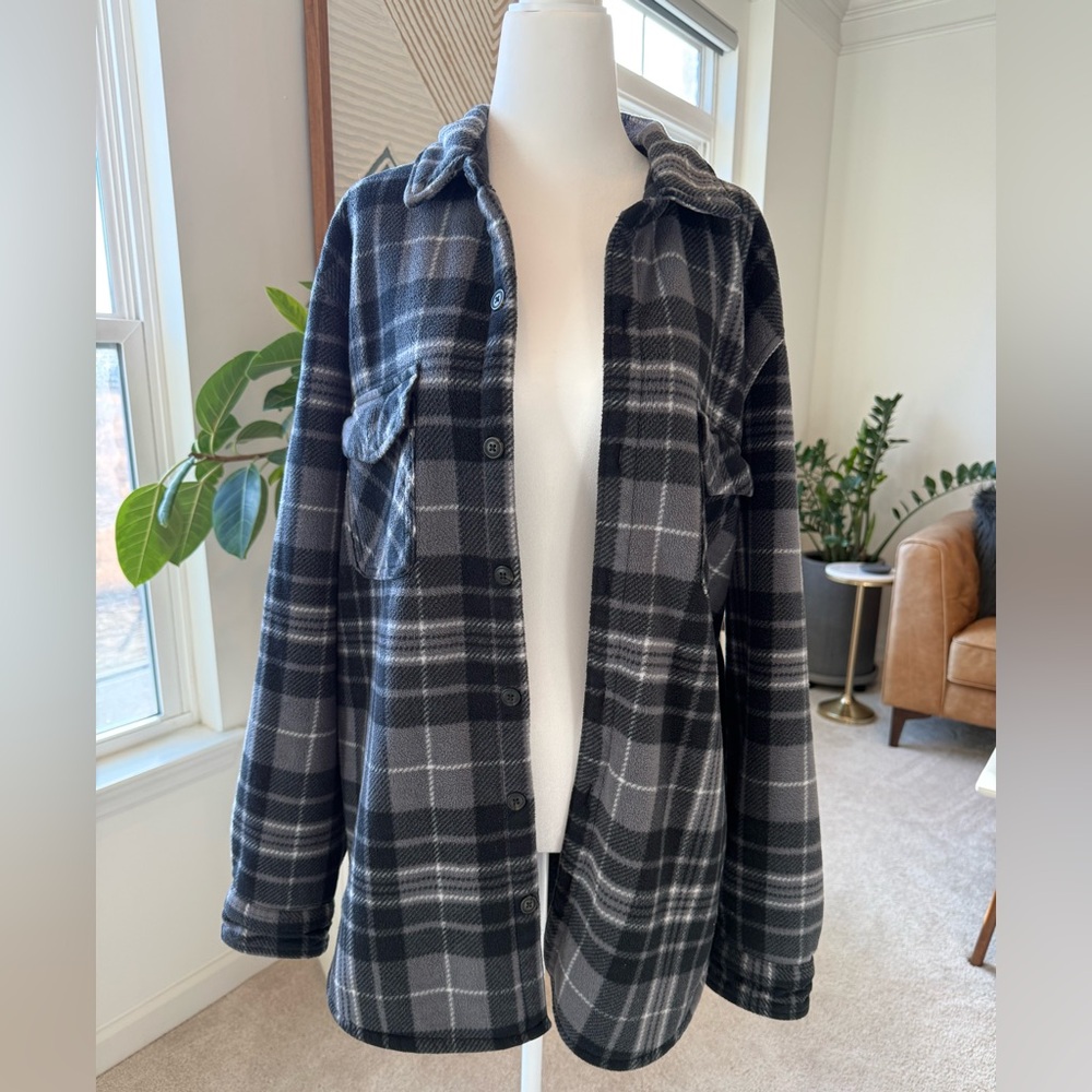 Unisex Freedom Brand Black and Gray Plaid Sherpa Lined Jacket